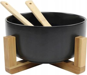 Porcelán Tál Saláta tálaló Bambusz Szett 2 Evőkanál