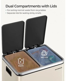 SONGMICS konyhai szemetes, 2 x 15 literes dupla kuka szelektív hulladékgyűjtéshez, homokbézs és fekete színben