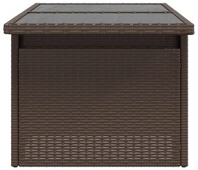 barna polyrattan üveglapos kerti asztal 100 x 55 x 73 cm