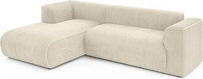 Bézs kordbársony sarokkanapé (bal oldali-heverő résszel) Merid – Ropez