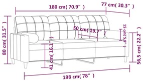 vidaXL 3 személyes krémszínű szövet kanapé díszpárnákkal 180 cm