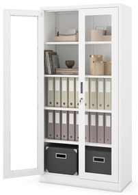 Vitrines fém szekrény üvegezett ajtókkal AMELIA, 900 x 1850 x 400 mm, fehér
