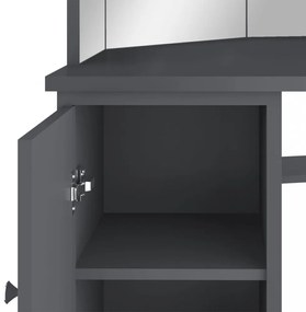 szürke sarok fésülködőasztal LED világítással 111x54x141,5 cm