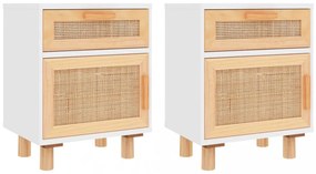 2 db fehér természetes rattan éjjeliszekrény