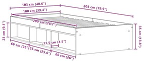 fekete tölgy színű szerelt fa ágykeret matrac nélkül 100x200 cm