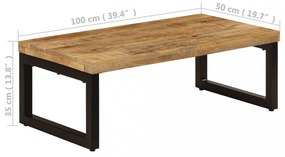 tömör mangófa és acél dohányzóasztal 100 x 50 x 35 cm