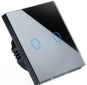 Elegáns Edzett üveglapos Érintéssel működő LED háttér világítású, csillár villanykapcsoló, kétpólusú, fekete