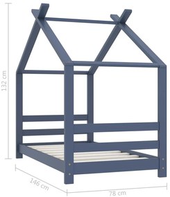szürke tömör fenyőfa gyerekágy-keret 70 x 140 cm