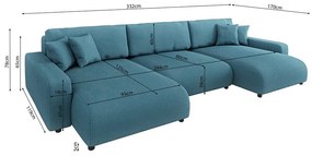 Türkiz kordbársony kinyitható tárolóhelyes sarokkanapé Sara – Ropez