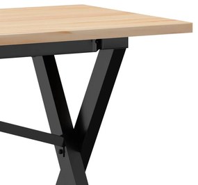 tömör fenyőfa és öntöttvas dohányzóasztal X-vázzal 160x40x45 cm