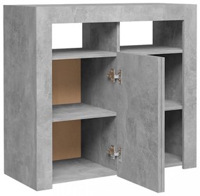 betonszürke tálalószekrény LED-világítással 80 x 35 x 75 cm