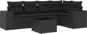 vidaXL 6 részes fekete polyrattan kerti ülőgarnitúra párnákkal