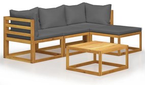 vidaXL 5-részes tömör akácfa kerti társalgószett párnákkal