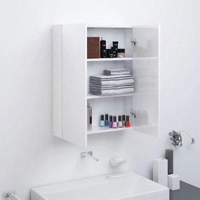 fényes fehér MDF tükrös fürdőszobaszekrény 60 x 15 x 75 cm