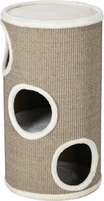 PawHut Kaparóhenger 70 cm Magas Ø 38 cm Háromszintes Macska Henger Plüss Szegéllyel, Macska Bújóhely, Kaparóoszlop Kismacskák Számára, Barna | Aosom