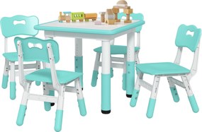 AIYAPLAY Gyerekasztal és Székek Szett 18-60 Hónaposoknak, Helytakarékos Dizájn, Állítható Magasság, Gyerekasztal Krétával a Gyerekszobába, Fából és PP