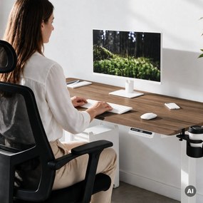 Elektromos, állítható magasságú, ergonomikus, fehér/dió íróasztal,1600x800 mm: ARIA