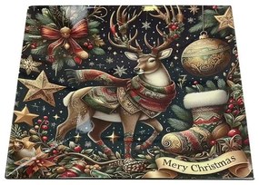 Karácsonyi szarvasos műanyag dekor tálca szögletes 30x2 cm
