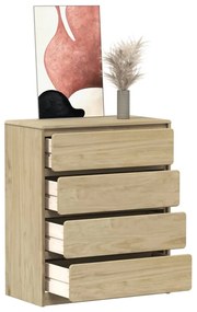 SAUDA tölgy tömör fenyőfa fiókos szekrény 76,5 x 39 x 91 cm