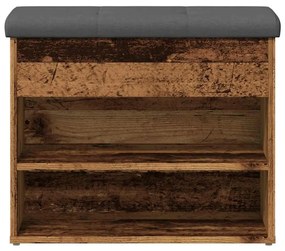 antik fa szerelt fa cipőtároló pad 62x32x50 cm