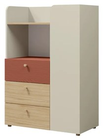 Ruhásszekrény Yoda 7 (világos bézs + olajozott tölgy + korall). 1087356
