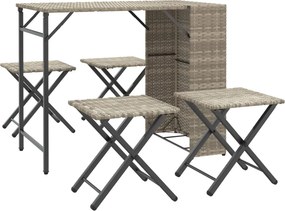 vidaXL 5 részes szürke polyrattan összecsukható kerti étkezőgarnitúra
