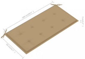 tömör tíkfa kerti pad bézs párnával 112 cm
