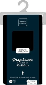 Fekete gumis pamut lepedő 90x190 cm Lina – douceur d'intérieur