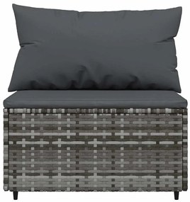 2 db szürke polyrattan kerti középső kanapé párnákkal