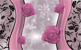 Fotótapéta Rózsaszín rózsák szürke alapon színátmenetes díszítéssel 254x184 +ragasztó