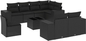 vidaXL 9 részes fekete polyrattan kerti ülőgarnitúra párnákkal