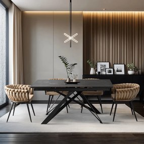 Fekete Márványhatású, Bővíthető Kerámia Étkezőasztal MAXIME 160-240 cm