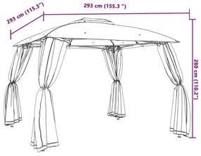 krémszínű acél dupla tetős pavilon hálós falakkal 2,93 x 2,93 m