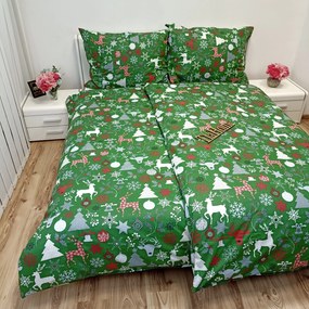 Pamut ágyneműk Karácsonyi Ünnepi zöld mix TiaHome - 1x Párna 90x70cm, 1x Paplan 140x200cm
