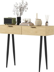 HOMCOM Konzoltábla Bélelt Bútor 2 Fiókkal és Acél Lábakkal, 100x30x80.5 cm Tölgy | Aosom