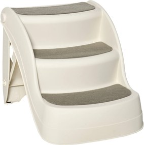 PawHut 3-lépcsős Összecsukható Műanyag Kutyalépcső Csúszásmentes Szőnyegekkel Ágy Sofa Teherbírás: 15 kg 49x38x38 cm Krém | Aosom