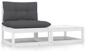 vidaXL 2 részes fehér tömör fenyőfa kerti ülőgarnitúra párnákkal