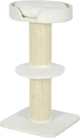 PawHut Macska Kaparófa 91 cm Magas, 3 Szintes Macska Torony Fészek Platformmal és Zsugor Kábel Postával, 45x45x91 cm Krém | Aosom