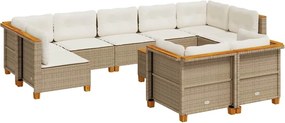 vidaXL 10 részes bézs polyrattan kerti ülőgarnitúra párnával