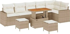 vidaXL Kerti Kanapé Szett 9 pcs Bézs polirattan