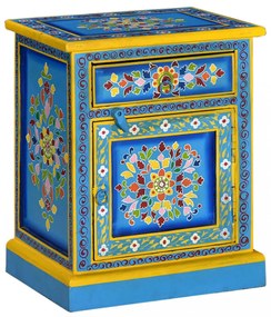 türkiz, kézzel festett, tömör mangófa éjjeliszekrény