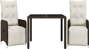 vidaXL 3 részes barna polyrattan kerti bisztrógarnitúra párnákkal