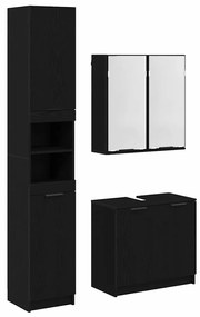 vidaXL Fürdőszobai Szekrény Szett polcokkal 3 pcs Fekete tölgy Faanyag