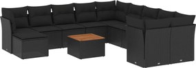 vidaXL 12 részes fekete polyrattan kerti ülőgarnitúra párnákkal