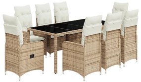 9 részes bézs polyrattan kerti bisztrógarnitúra párnákkal