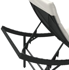 fekete polyrattan napozóágy párnával 55x199x50 cm