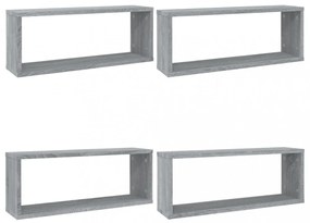 4 db szürke sonoma színű szerelt fa fali kockapolc 60x15x23 cm