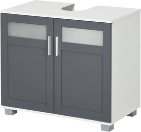 Kleankin Mosdó Alatti Szekrény Két Temperált Üvegajtóval és Állítható Polccal 69x35x59 cm Fehér és Szürke | Aosom