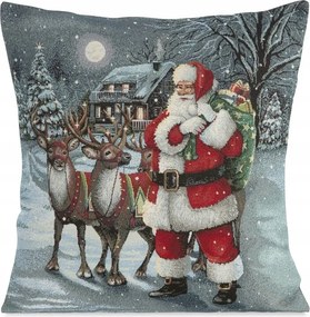 Karácsonyi párnahuzat 45x45 Mikulás rénszarvas szürke gobelin 6129