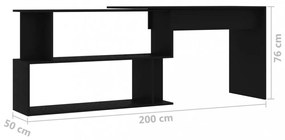 fekete szerelt fa sarokasztal 200 x 50 x 76 cm